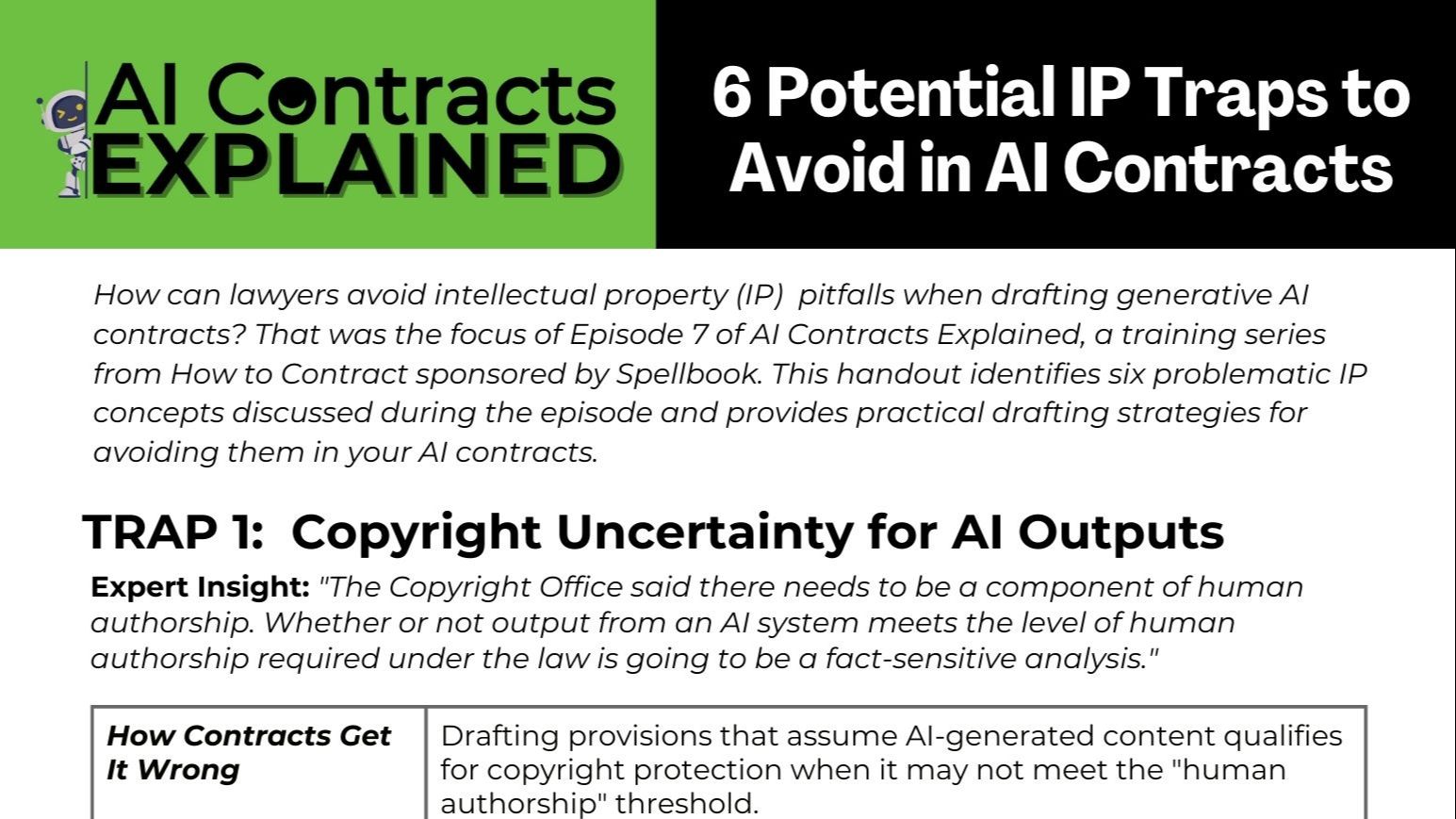 Handout for AI Contracts Explained intellectual property IP traps copyright data ownership