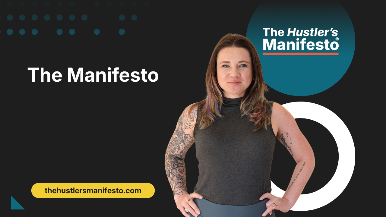 Woman with "The Hustler's Manifesto" text