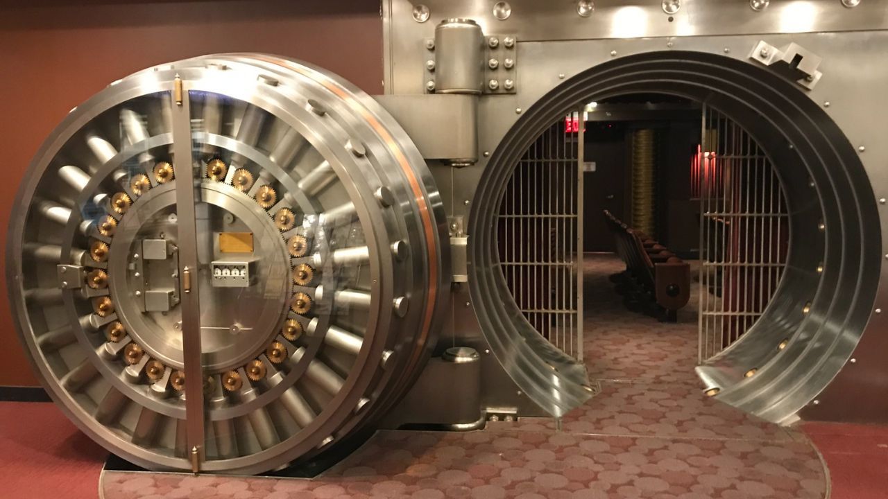 Open vault door at a bank