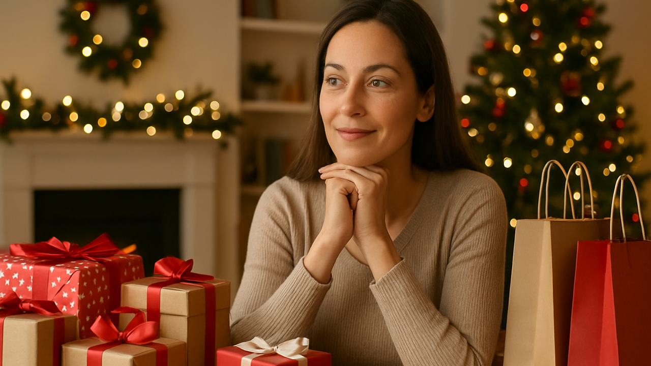 mom with Christmas gifts
