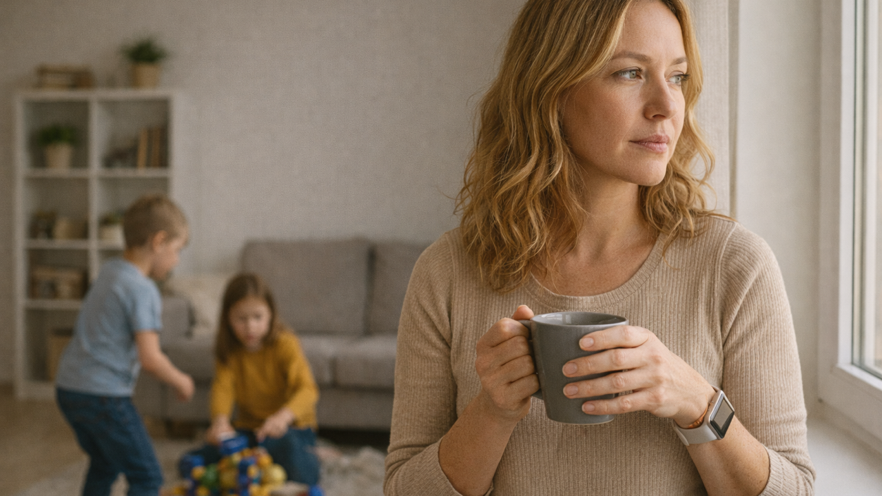 mom looking out the window contemplating