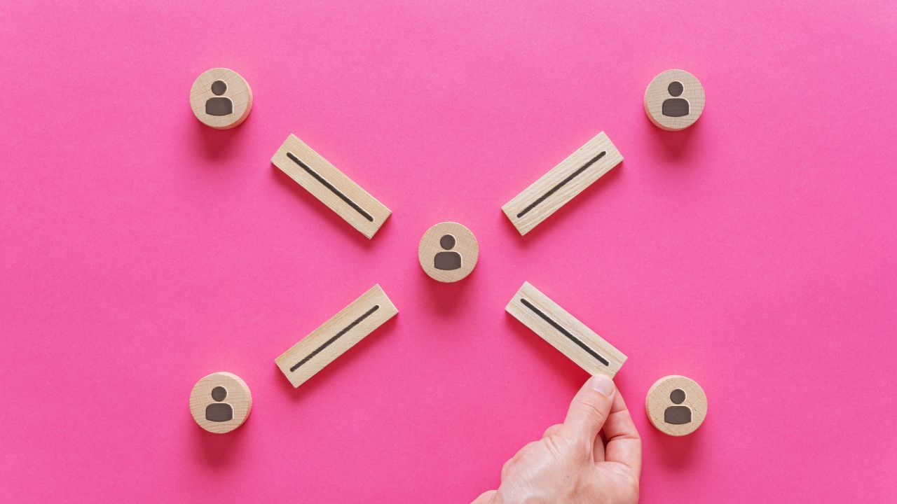 relationship connections depicted by wooden block people