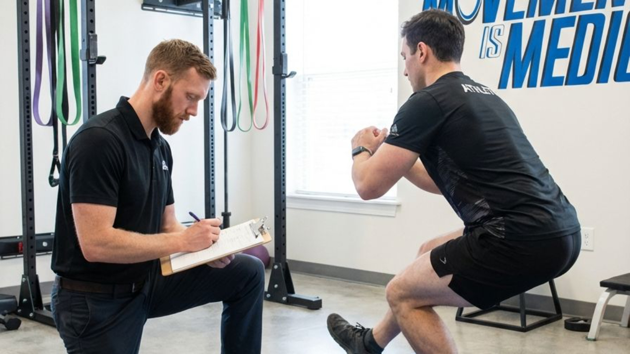 Patient working with a provider at a performance physical therapy clinic in Columbus