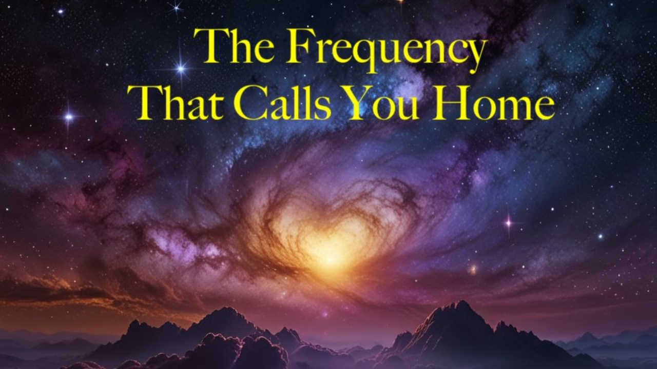 A cosmic landscape glowing with golden and violet frequencies, subtle light rays flowing through a galaxy of stars and swirling nebulae. A soft, radiant energy field pulses at the center like a sacred heart, representing remembrance and higher consciousness. Ethereal textures, mystical atmosphere, luminous energy waves, and a feeling of deep presence and soul awakening. No text. Ultra high resolution, dreamlike and elegant.