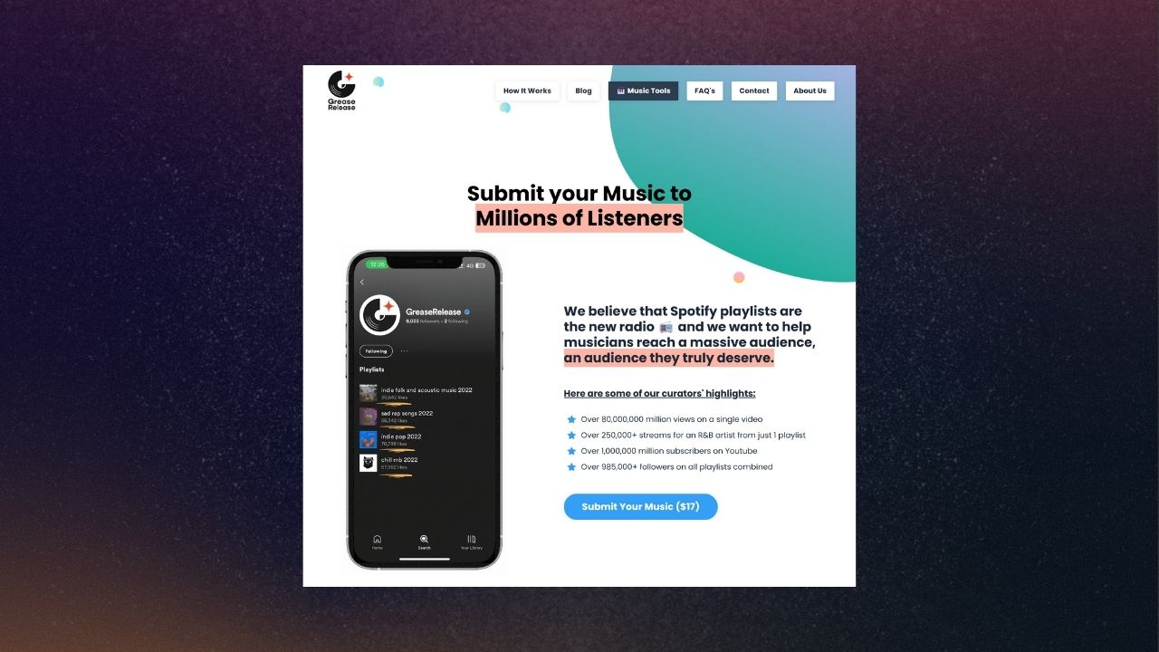 Image of the Music Submission Platform GreaseRelease