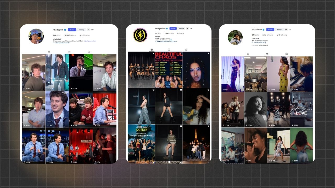 Image of Social Media Pages of Popular Musicians