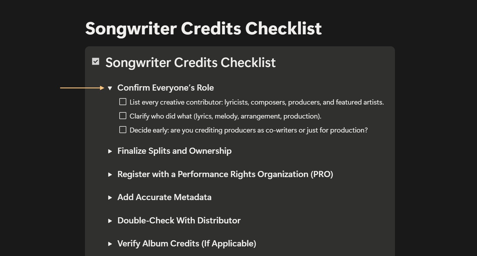 Image of the Songwriter Credits Checklist