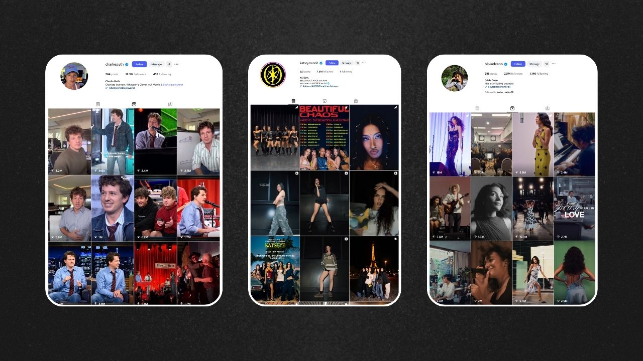 Image of social media platforms of some popular musicians