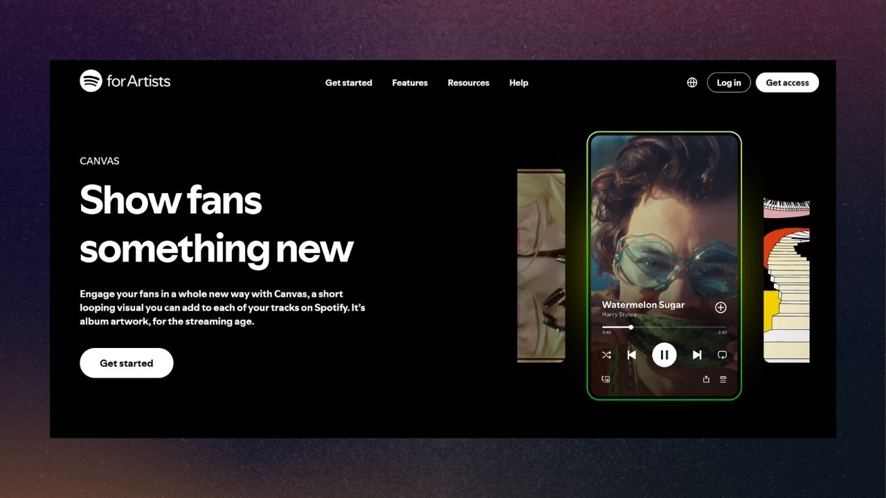 Image of the Spotify Canvas feature on Spotify for Artists Profile