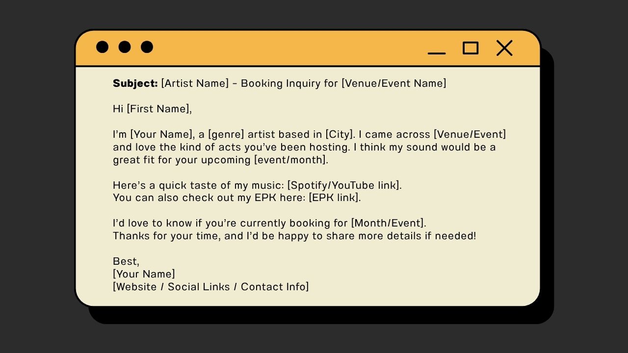 Image of a general cold email template for musicians