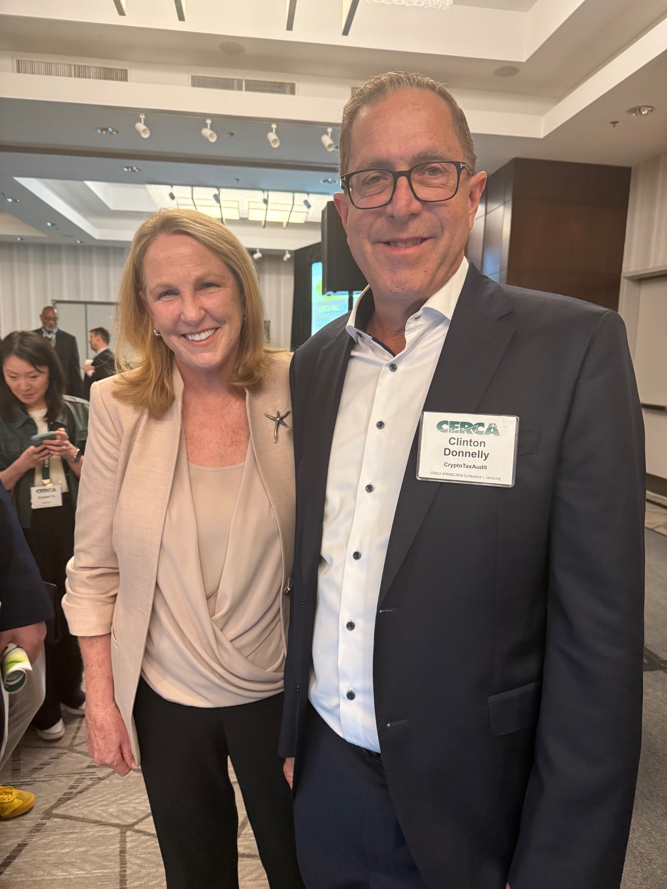Clinton Donnelly of CryptoTaxAudit with Erin Collins at the CERCA 2026 conference