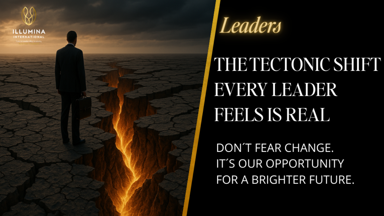 Leader sensing tectonic shift in professional landscape - transformation urgency visualization