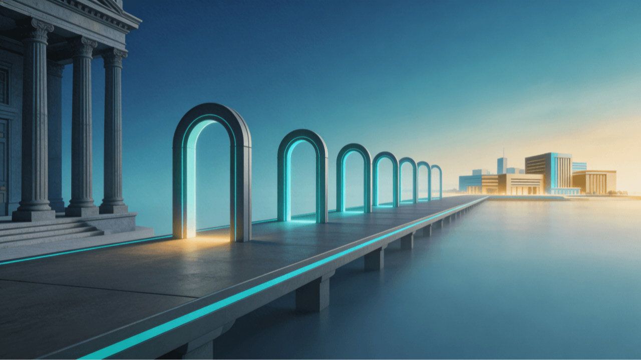 Illustration of MiCA regulation creating a compliance pathway from traditional finance institutions to the European crypto market