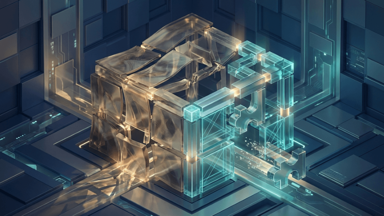 Illustration of Web3 infrastructure, showing the shift from broken centralized systems to transparent blockchain-based digital networks