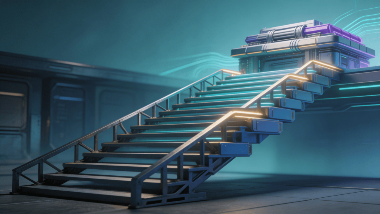 Illustration of blockchain careers as a staircase to opportunity, showing professional growth through crypto skills and industry pathways