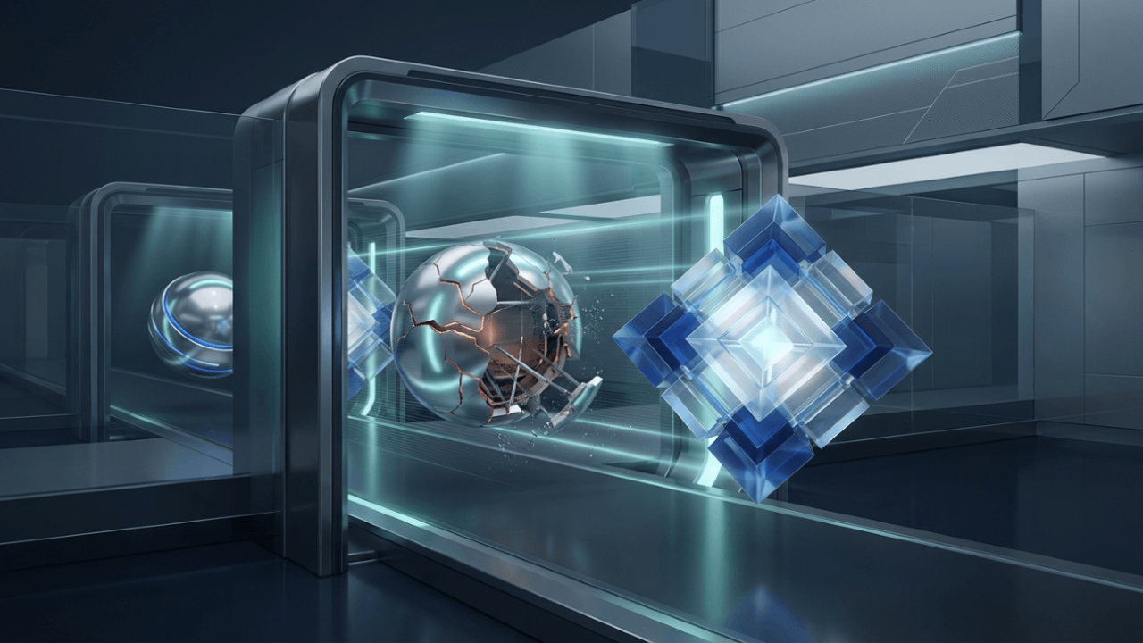 Illustration of a DYOR checklist in crypto, showing a project under stress testing as due diligence filters weak investments from strong ones