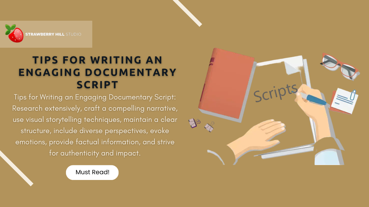 Tips for Writing an Engaging Documentary Script - Expert Advice Graphic with a pen and paper on a desk.