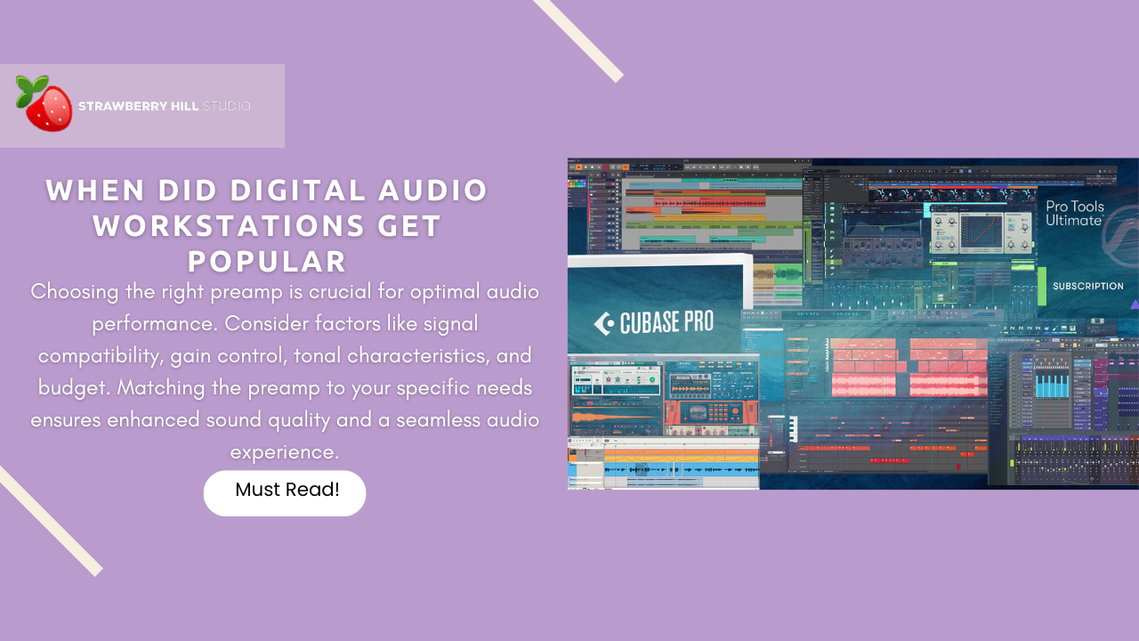 Timeline showing the popularity of digital audio workstations from the late 1990s to the early 2000s.