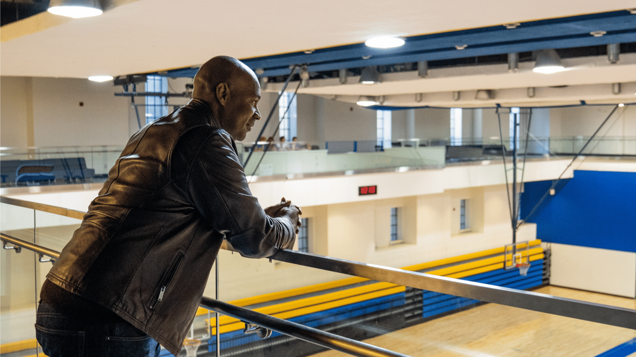 Ivan looking over a basketball court