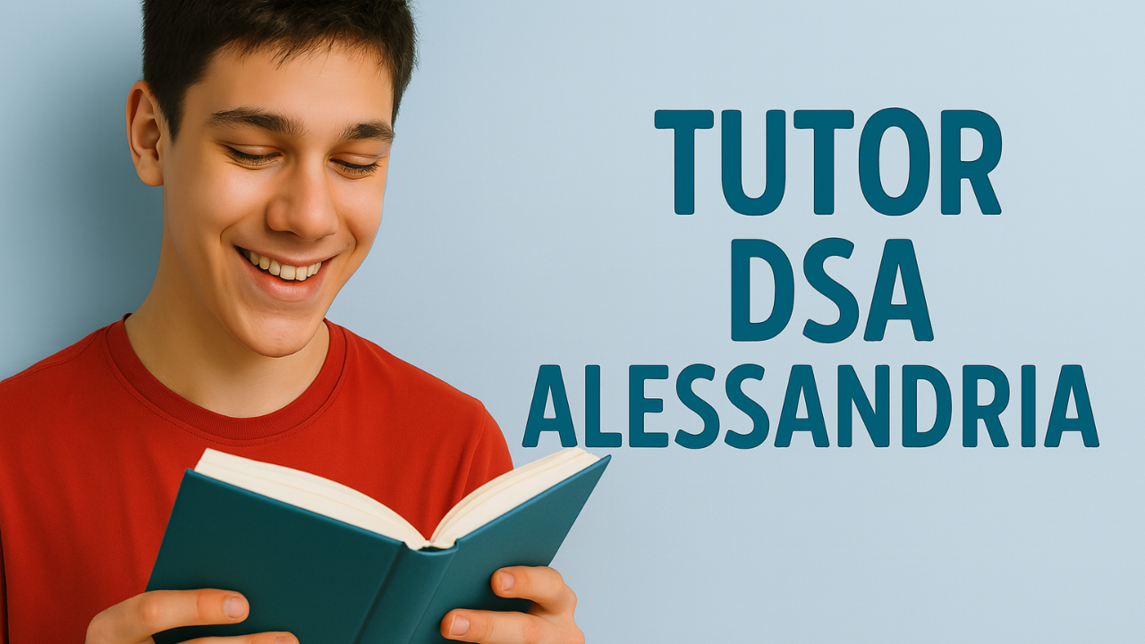 Ragazzo dislessico sorridente che studia con un tutor DSA ad Alessandria, durante un percorso mirato.