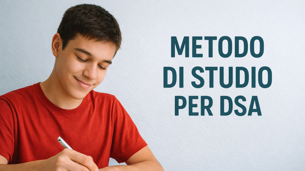 Ragazzo con DSA che studia con metodo visivo personalizzato, sereno e concentrato.