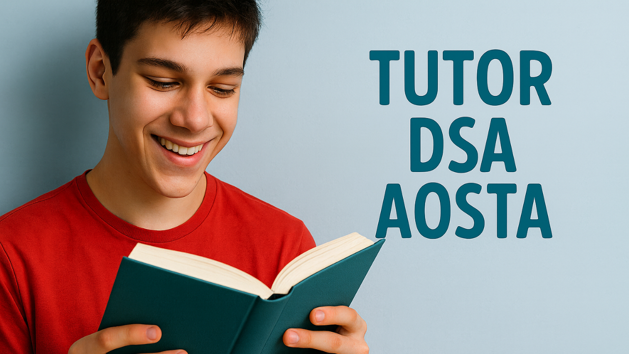 Ragazzo dislessico che studia con serenità insieme a un tutor DSA ad Aosta, in un ambiente accogliente.