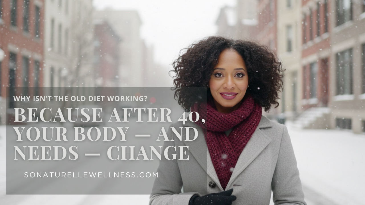 Mid-life woman smiling confidently — balanced health & wellness after 40