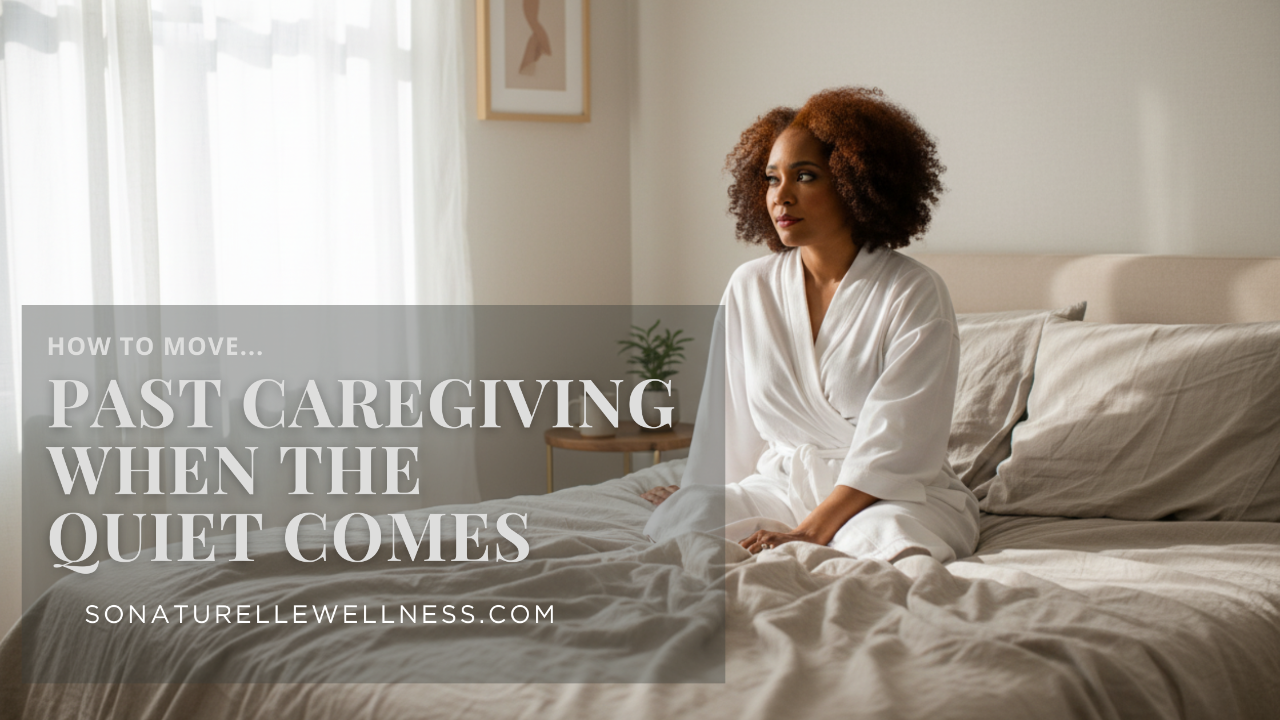 Quiet bedroom woman reflecting on life after caregiving transition
