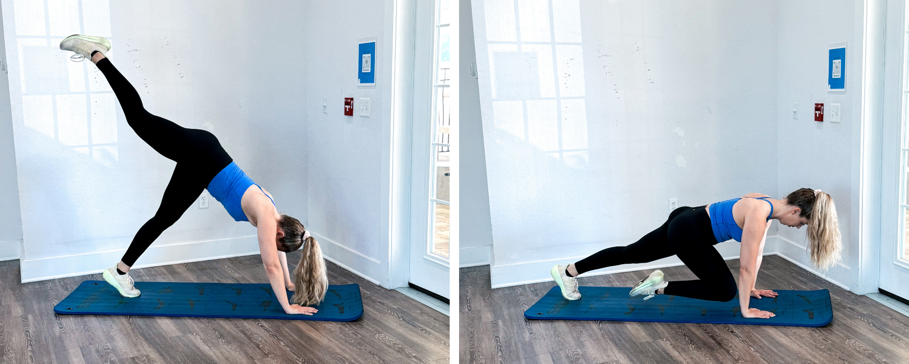 Single leg down dog to climber exercise for abs