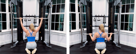 Kneeling wide grip lat pulldown exercise