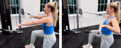 Kneeling wide grip cable row exercise