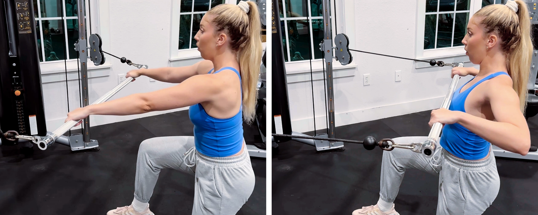 Kneeling Wide Grip Cable Row Exercise for Back and Rear Delts