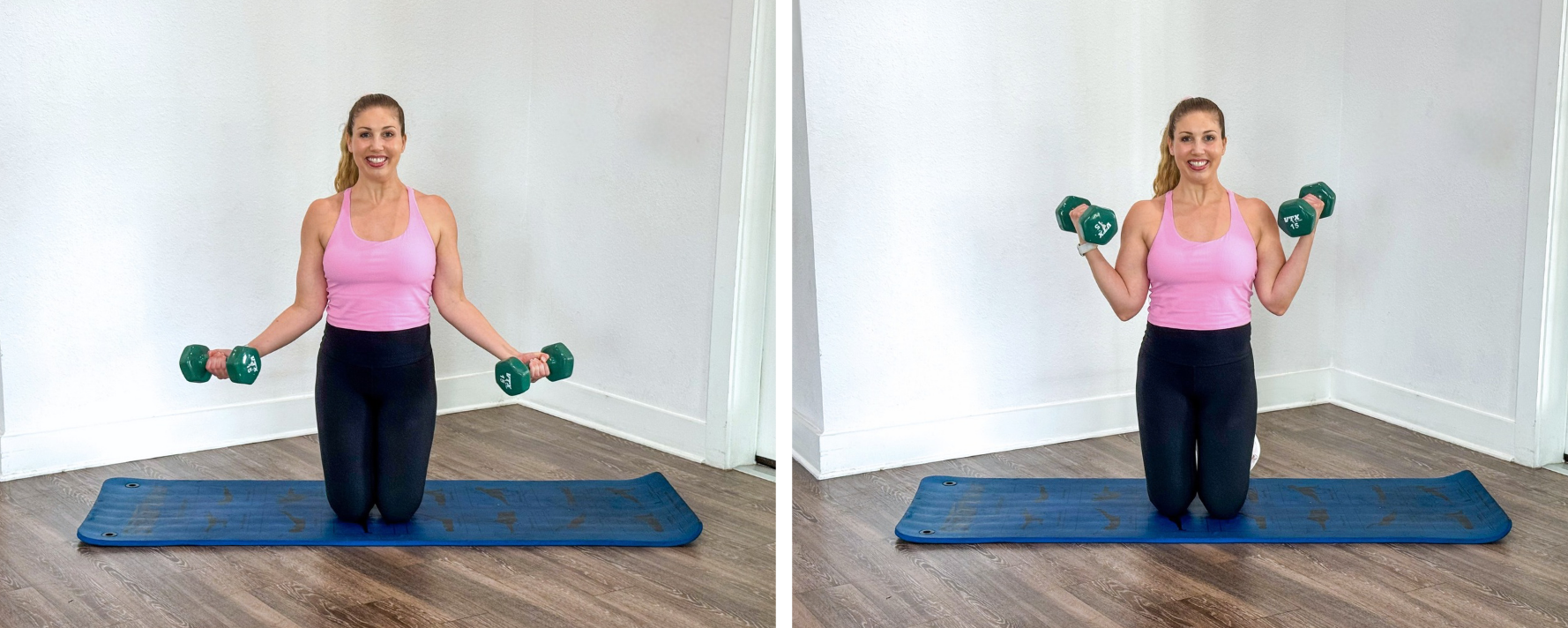 Dumbbell Kneeling Wide Arm Bicep Curl Exercise for Arms