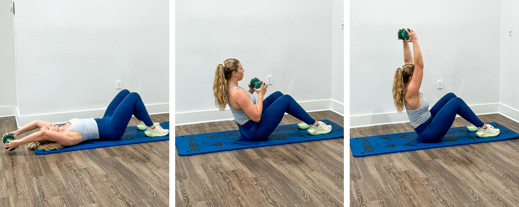 Pullover sit up to press exercise for chest, back, abs, and shoulders