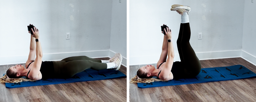 Lying leg raise with dumbbell hold exercise