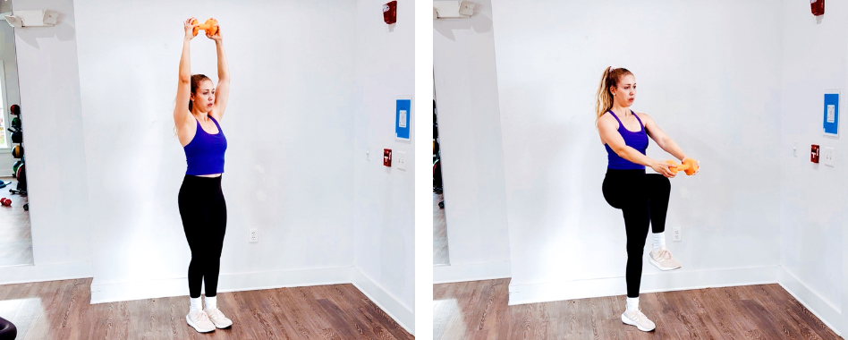 Weighted standing core crunch exercise for core