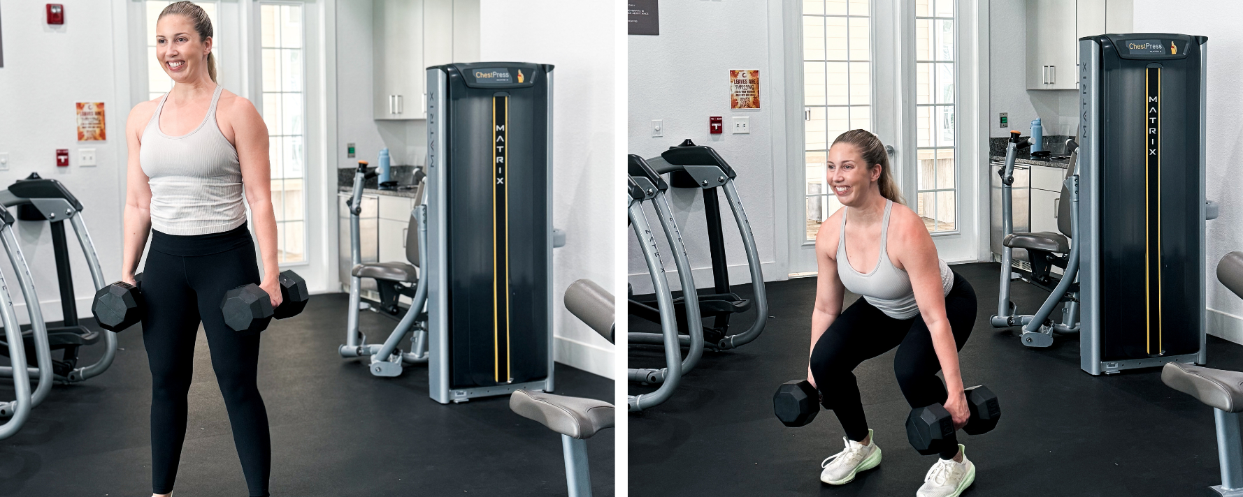 Dumbbell squat exercise for quads, glutes, and hamstrings