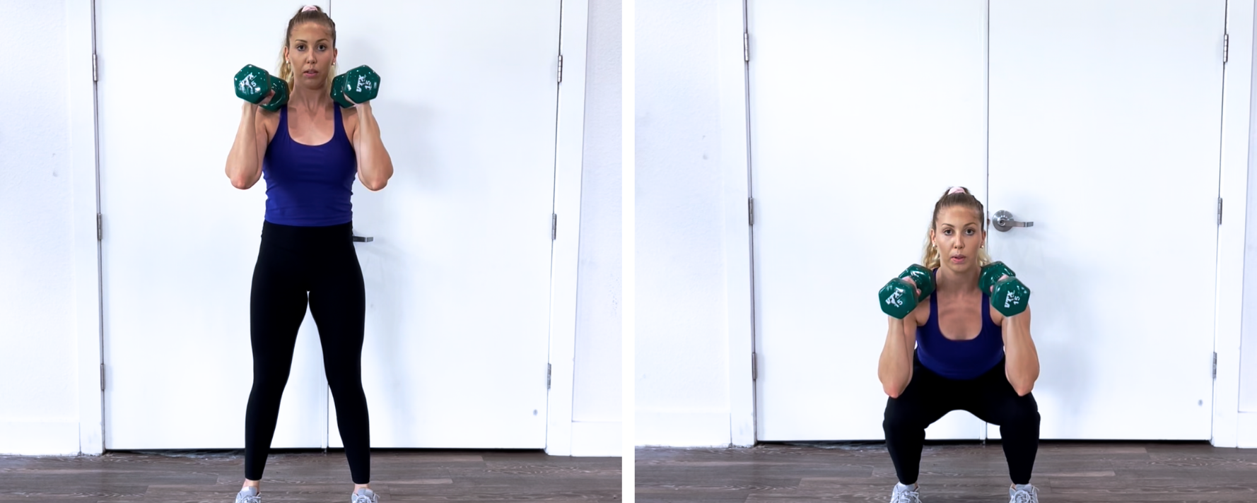 Dumbbell front squat exercise for quads