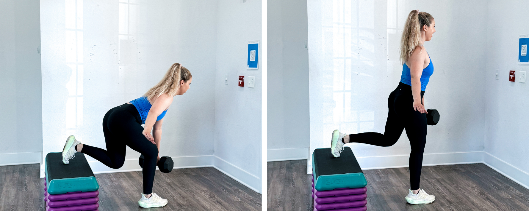 Leg supported single leg deadlift exercise for hamstrings and glutes