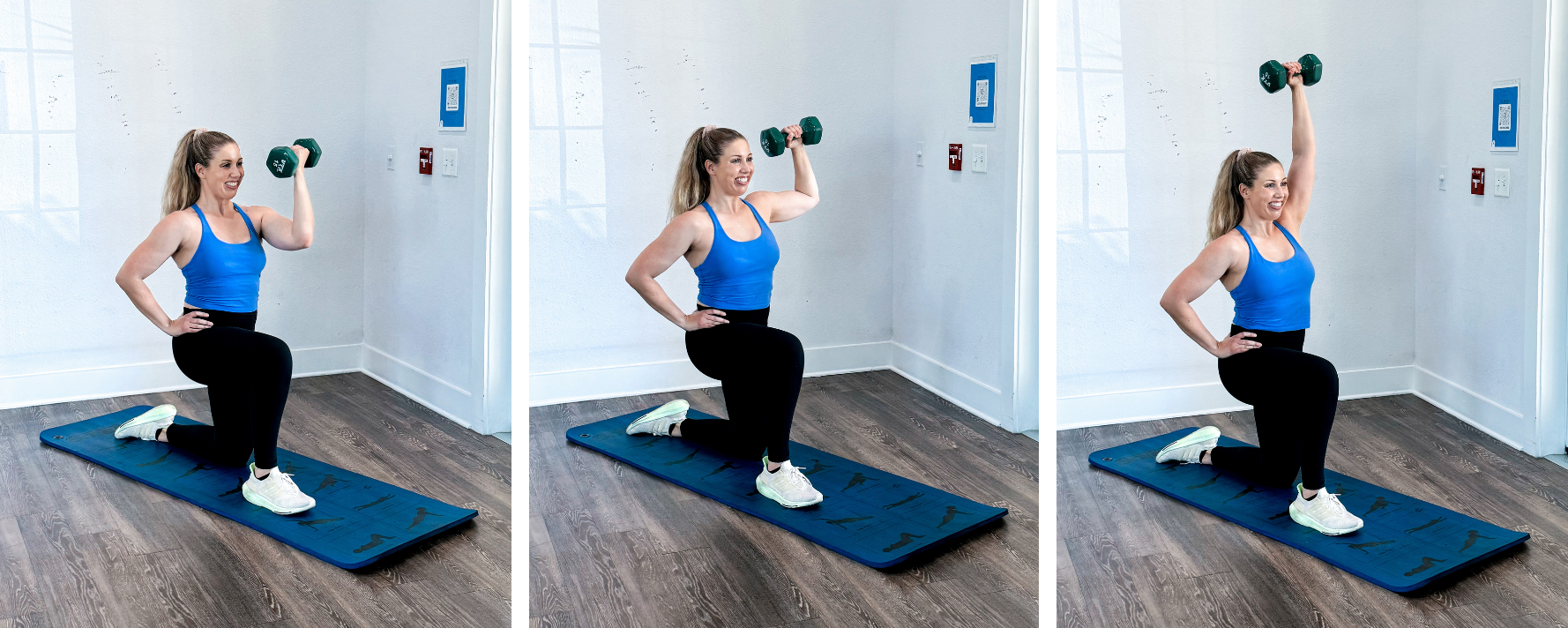 Kneeling single arm arnold press exercise for shoulders and abs