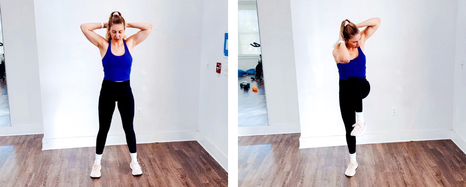 Squat to oblique crunch exercise for core