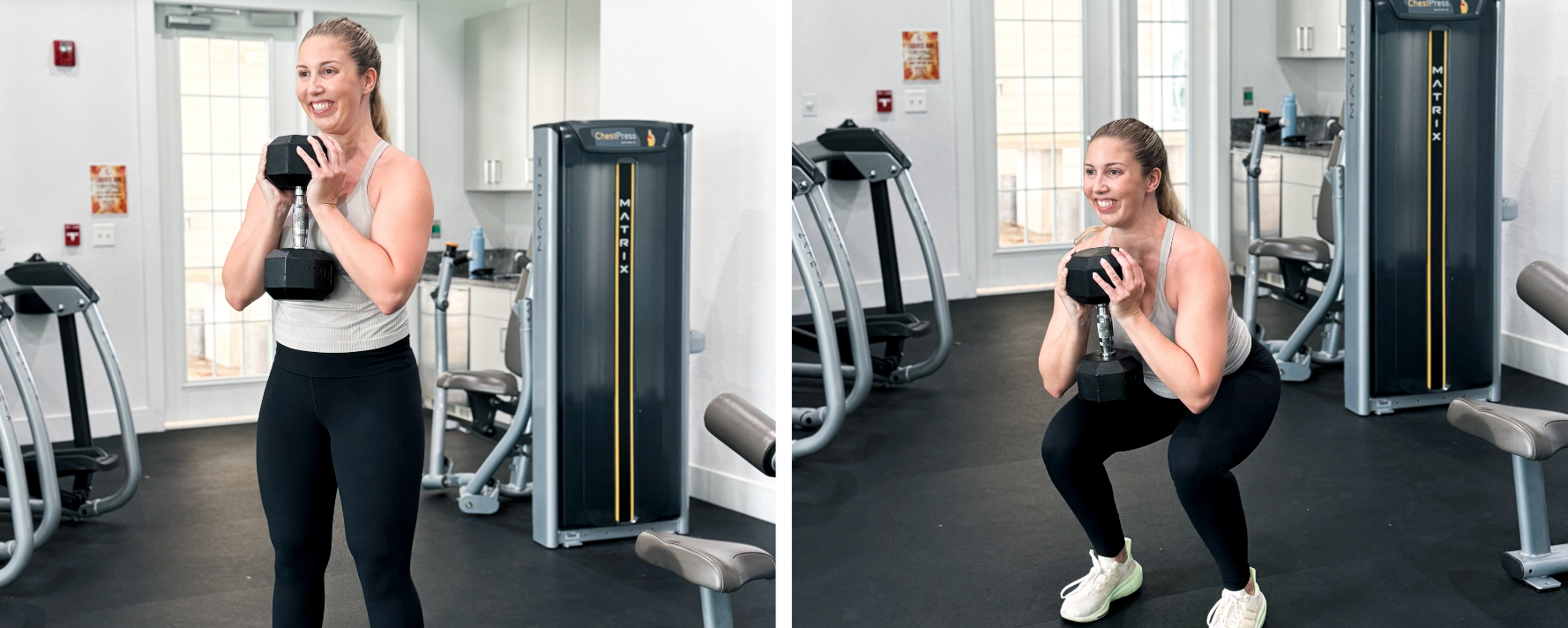 Dumbbell goblet squat exercise for quads