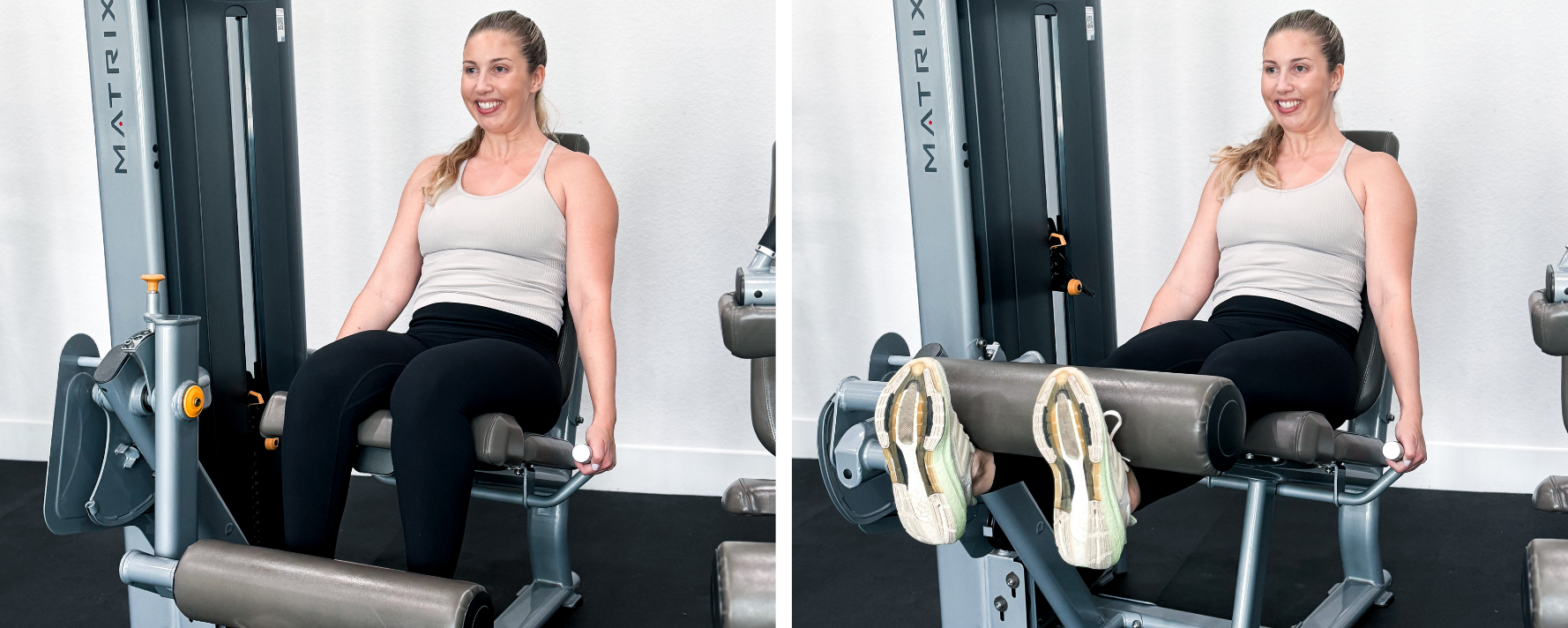 Machine leg extension exercise for quads