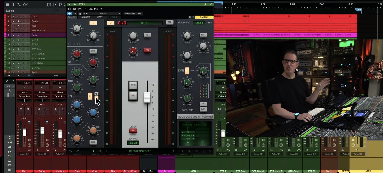 SSL 4K E channel strip over Studio One, with David at his mixing console.