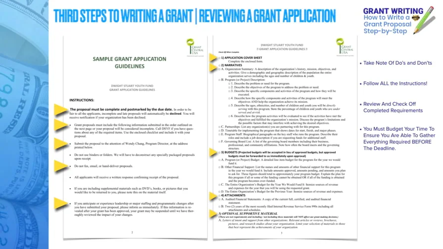 example financial grant writing