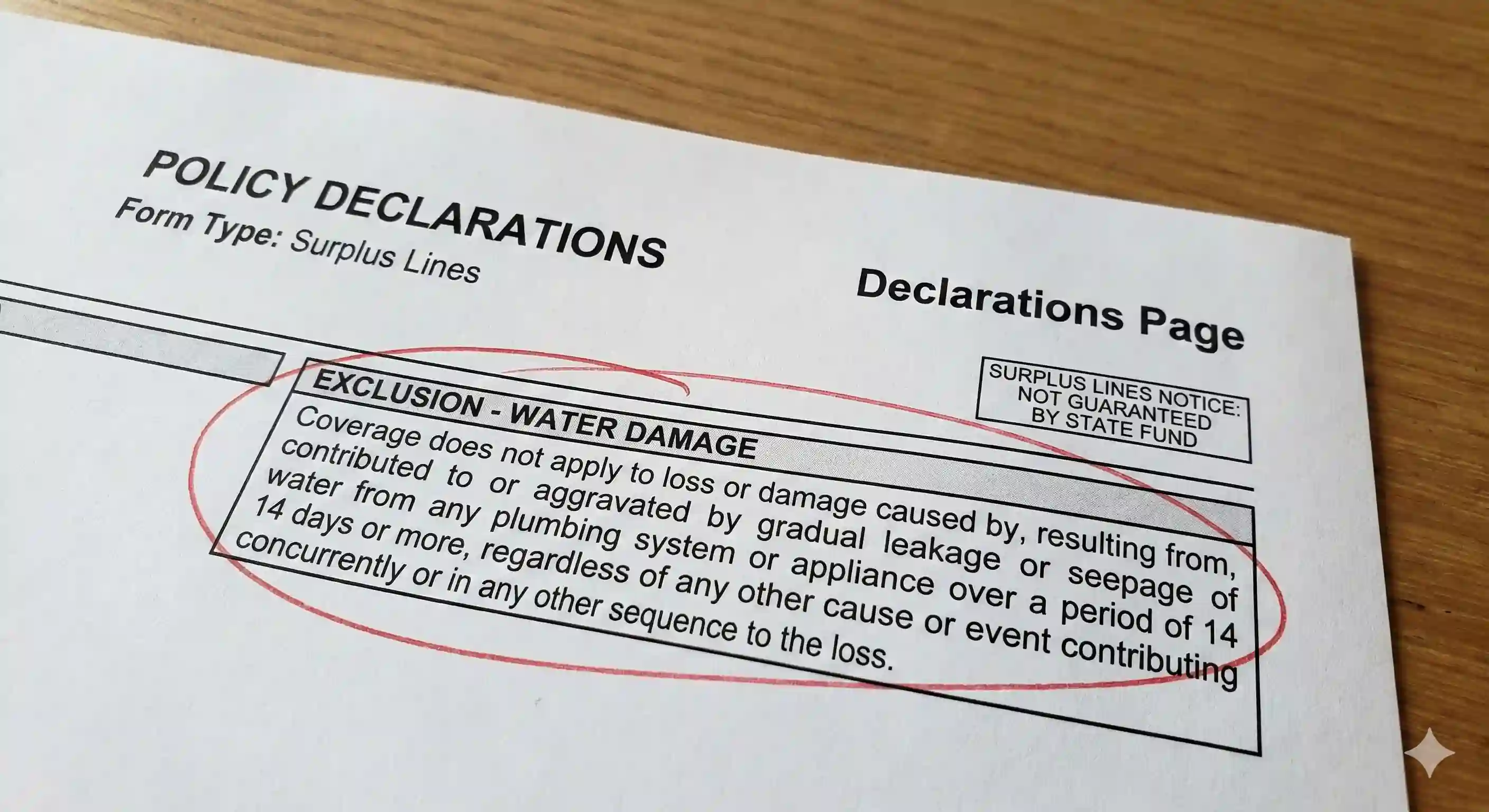 Comparison of standard insurance policy clauses versus surplus lines policy exclusions.