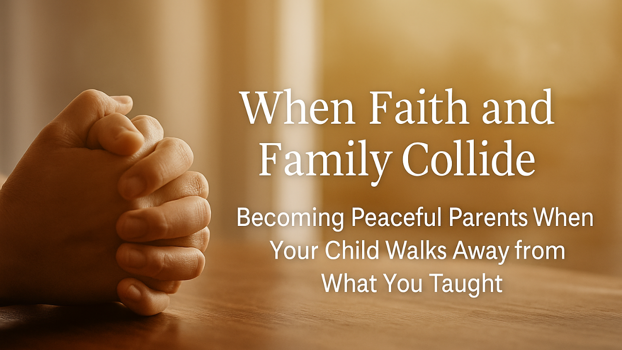 Christian parents clasping hands in prayer with warm golden light, symbolizing faith, love, and reconciliation — When Faith and Family Collide, Becoming Peaceful Parents by Rob Jackson’s Icebergology™ Coaching Academy