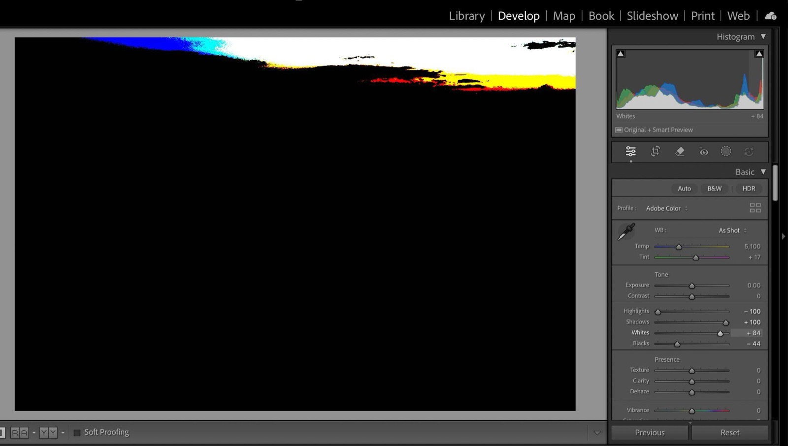 Final Lightroom Basic panel exposure settings for the Monument Valley landscape