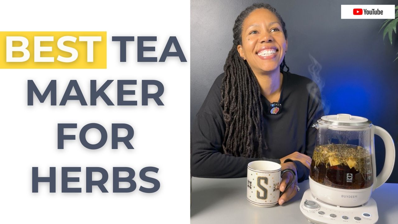 Black woman smiling with a Buydeem tea pot and mug