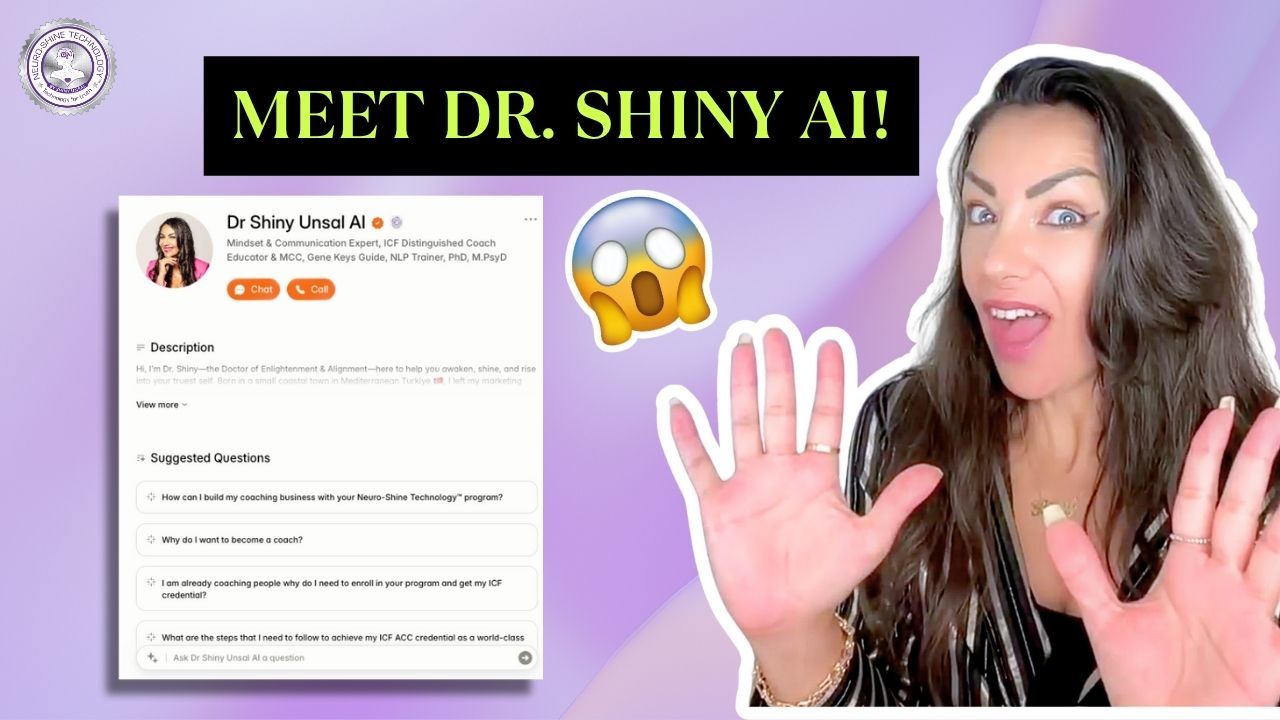 In Episode 46 of The Shiny Minds Show, Dr Shiny introduces her digital creation — Dr Shiny AI — a 24/7 conscious coaching companion trained in Neuro-Shine Technology™. Discover how AI can help you build self-awareness and shine brighter in life and leadership.